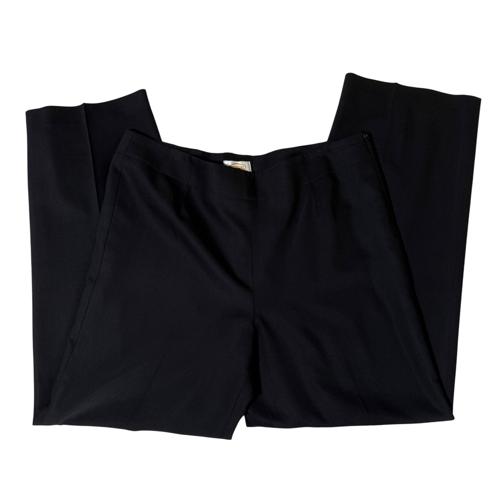 Talbots Black Wool Stretch Straight Leg Dress Pants Side Zip 12 Italy Fabric